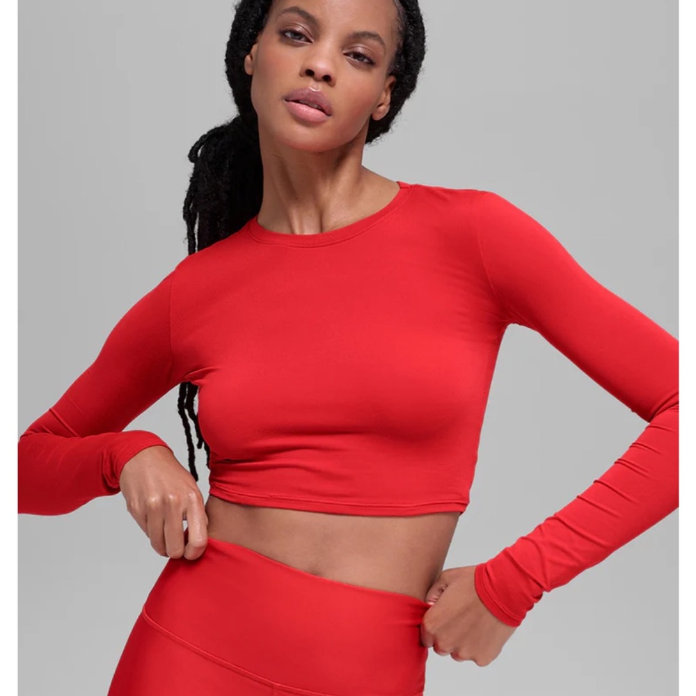 Red Alosoft crop finesse long sleeve from alo yoga